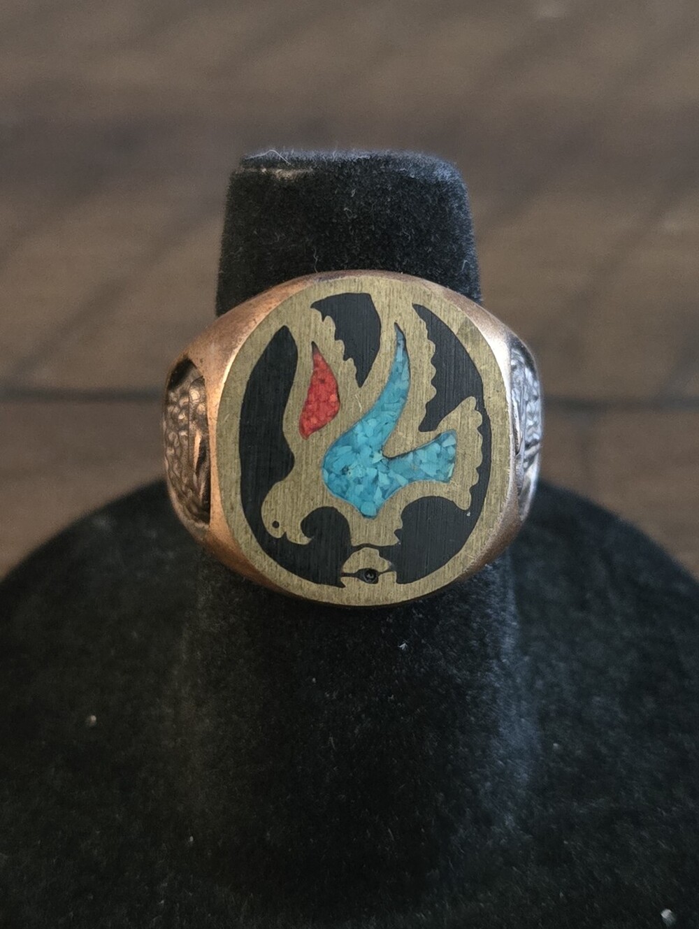 VTG 1994 Casting On Parade COP Southwestern Bird Copper Turquoise Signet Ring 6